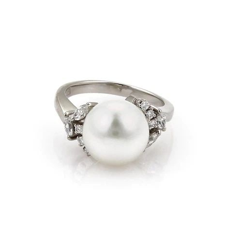 MIKIMOTO DIAMOND 10MM AKOYA PEARL PLATINUM COCKTAIL RING SIZE - 4.75: MIKIMOTO DIAMOND 10MM AKOYA PEARL PLATINUM COCKTAIL RING SIZE - 4.75 Mikimoto Diamond 10mm Akoya Pearl Platinum Cocktail Ring Size - 4.75 Description Elite and elegant from Mikimoto, this gorgeous coc