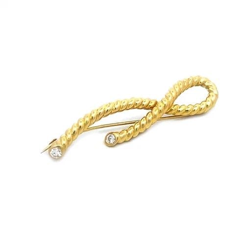 ANGELA CUMMINGS DIAMOND GOLD BROOCH 18K YELLOW WIRE RIBBON STYLE (1 of 2)