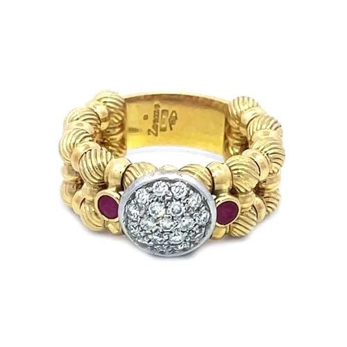 ZANCAN GIOIELLI DIAMOND GOLD RING 18K YELLOW GEMSTONE ROPE BAND STYLE (1 of 2)