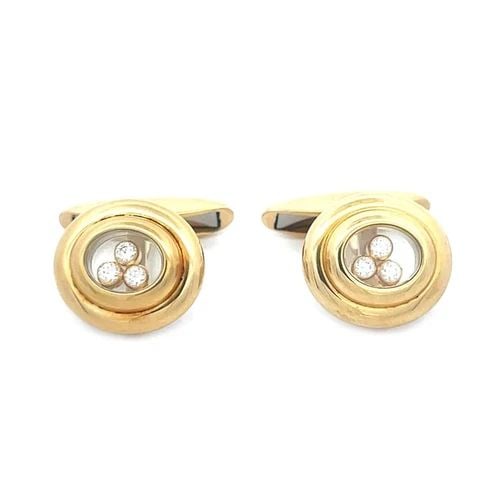 CHOPARD HAPPY DIAMOND GOLD CUFFLINKS 18K YELLOW OVAL 3 FLOATING STYLE: CHOPARD HAPPY DIAMOND GOLD CUFFLINKS 18K YELLOW OVAL 3 FLOATING STYLE Add a little luxury to your collection with this Chopard Happy Diamond gold cufflinks, they are exquisite 18k yellow gold double o