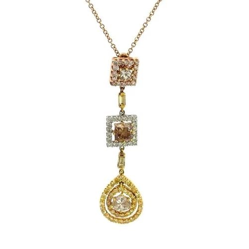 DIAMONDS NECKLACE FANCY YELLOW & COLORED 1.80CT 18K GOLD 3 TIER PENDANT (1 of 2)