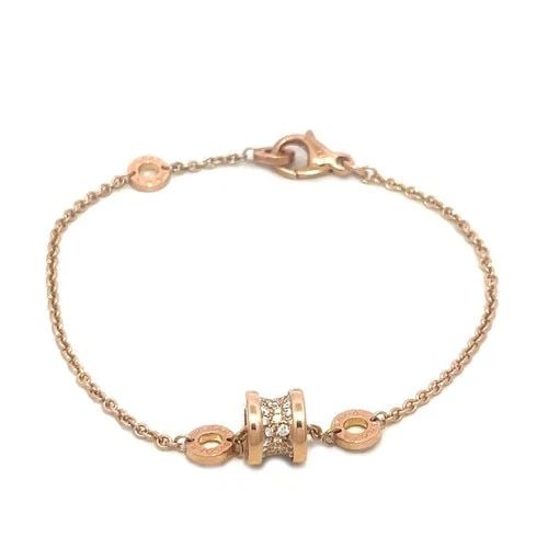 BULGARI B ZERO.1 GOLD CHAIN BRACELET DIAMOND 18K ROSE PAVE SET W/BOX: BULGARI B ZERO.1 GOLD CHAIN BRACELET DIAMOND 18K ROSE PAVE SET W/BOX The Bulgari B Zero.1 Diamond Gold Bracelet is an elegant piece of fine jewelry crafted in 18k rose gold with a pavé set of round w