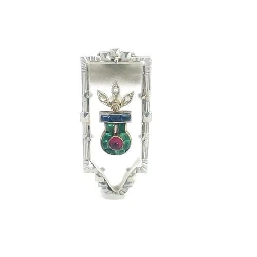 ART DECO PLATINUM DIAMOND PENDANT 14K GOLD GEMS RECTANGLE FROSTED CRYSTAL (1 of 2)