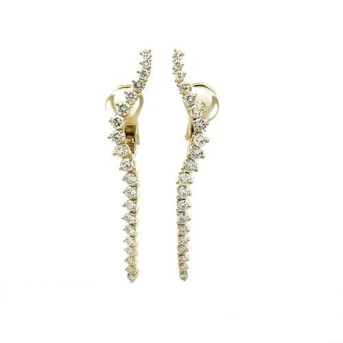 JOSE HESS DIAMOND GOLD EARRINGS 14K YELLOW CURVE LONG DANGLE STYLE (1 of 2)