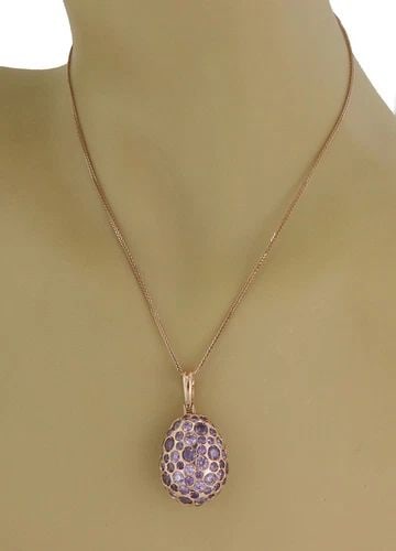 AMETHYST 18K ROSE GOLD LARGE OVAL PENDANT & CHAIN NECKLACE: AMETHYST 18K ROSE GOLD LARGE OVAL PENDANT & CHAIN NECKLACE Amethyst 18k Rose Gold Oval Pendant & Chain Necklace Description This beautiful pendant and chain is crafted from 18k rose gold with a polish