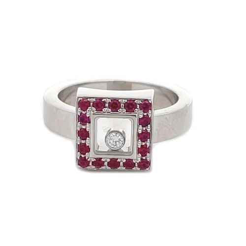 CHOPARD HAPPY DIAMOND 18K WHITE GOLD RUBY SQUARE BEZEL TOP RING SIZE 6 (1 of 2)
