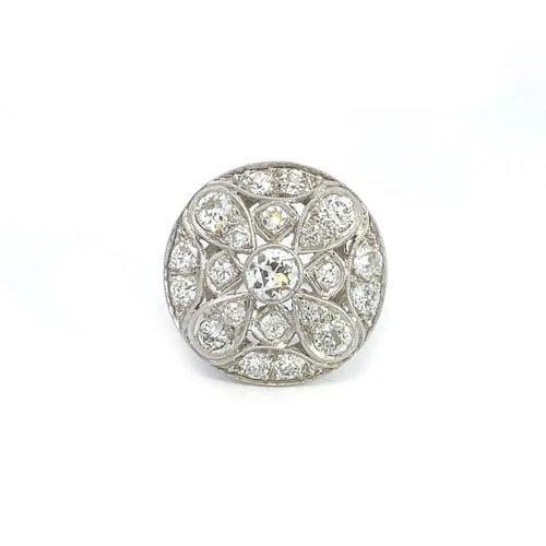 ART DECO PLATINUM 1.40CT DIAMOND ROUND TOP FLORAL STYLE RING (1 of 2)