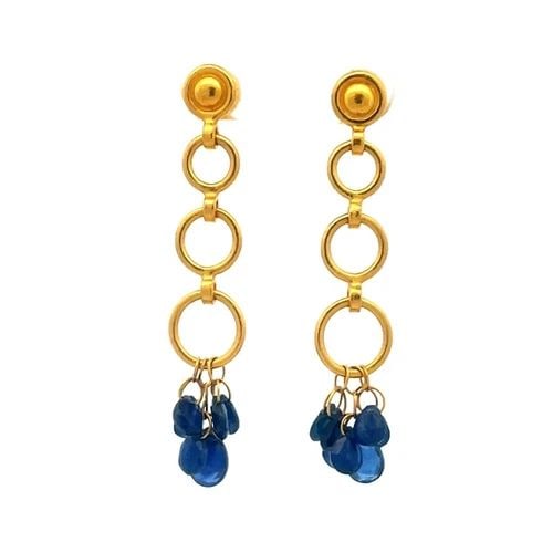 GURHAN SAPPHIRE GOLD EARRINGS 24K 3 CIRCLE LONG DANGLE BEAD STYLE (1 of 2)