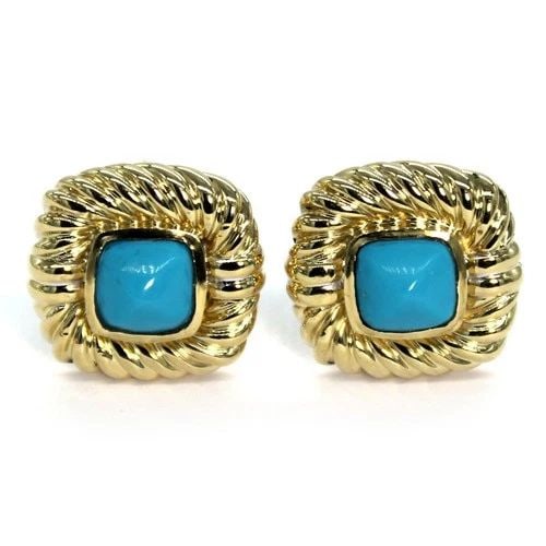 DAVID YURMAN TURQUOISE EARRINGS 18K YELLOW GOLD SQUARE CABLE POST CLIP: DAVID YURMAN TURQUOISE EARRINGS 18K YELLOW GOLD SQUARE CABLE POST CLIP The David Yurman Turquoise Earrings in 18k Yellow Gold are a stunning piece of fine jewelry. These huggie style earrings feature 