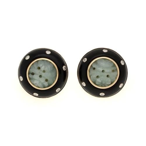 EARRINGS TRIANIAN I MAGNIN DIAMOND GEMSTONE ONYX 14K YELL GOLD ROUND POST CLIP (1 of 2)