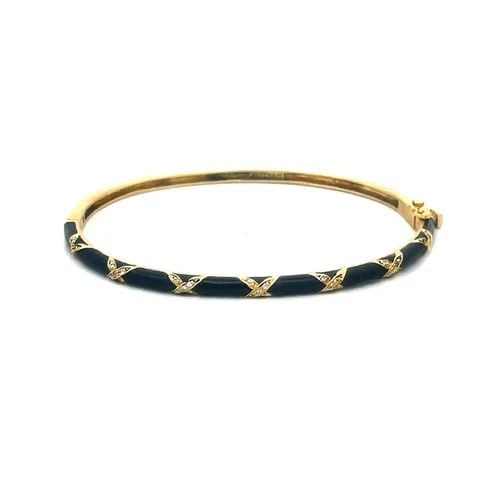 HIDALGO ENAMEL GOLD BANGLE DIAMOND 18K YELLOW SLIM OVAL SHAPE X STYLE (1 of 2)