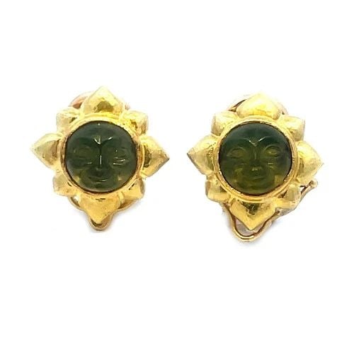 ELIZABETH LOCKE GOLD SUN EARRINGS 18K YELLOW VENETIAN GLASS INTAGLIO STYLE: ELIZABETH LOCKE GOLD SUN EARRINGS 18K YELLOW VENETIAN GLASS INTAGLIO STYLE These are Elizabeth Locke Venetian Glass Intaglio Sun Earrings, the pair is forged from 18k yellow gold, the bezel set center