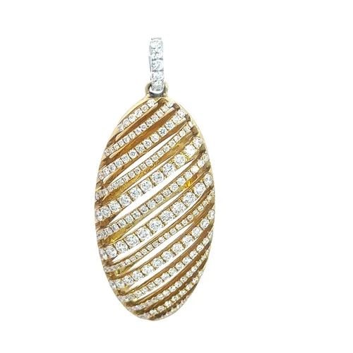 DIAMOND GOLD PENDANT 18K YELLOW LONG MARQUISE SHAPE OPEN GRILL DESIGN (1 of 2)