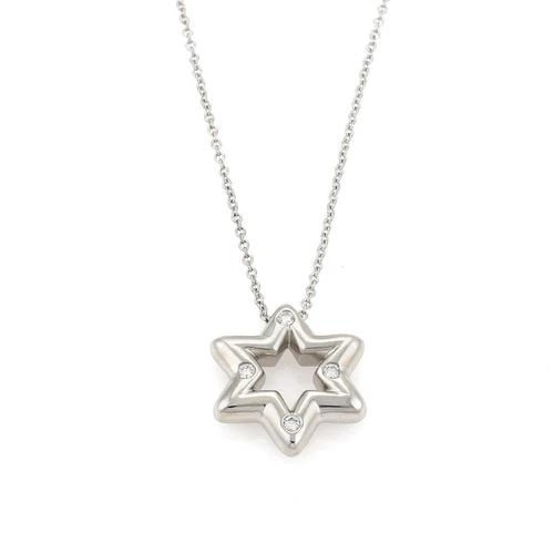 TIFFANY & CO. DIAMOND PLATINUM STAR NECKLACE: TIFFANY & CO. DIAMOND PLATINUM STAR NECKLACE Tiffany & Co. Diamond Platinum 6 Point Star Pendant & Chain Necklace Description This authentic pendant and chain is from Tiffany & Co. Well crafted from p