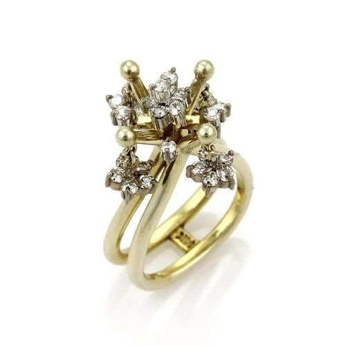 DIAMOND GOLD RING 14K TWO TONE MOVEABLE CHANDELIER STYLE VINTAGE SIZE-6.5 (1 of 2)