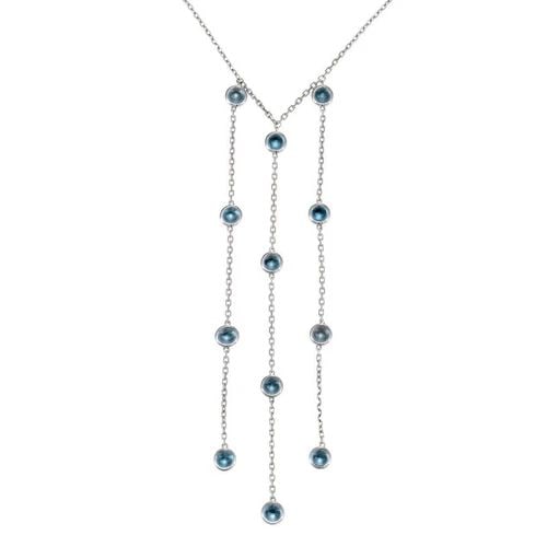 GUCCI BLUE TOPAZ TRIPLE STRAND LONG DANGLE PENDANT 18K WHITE GOLD NECKLACE: GUCCI BLUE TOPAZ TRIPLE STRAND LONG DANGLE PENDANT 18K WHITE GOLD NECKLACE Gucci Blue Topaz Triple Strand Long Dangle Pendant 18k White Gold Necklace Description This is a beautiful authentic necklace