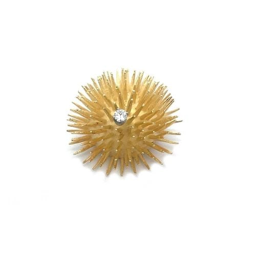 DIAMOND GOLD SEA URCHIN BROOCH 14K YELLOW SPIKE STYLE (1 of 2)