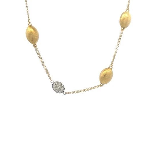 DIAMOND GOLD BEAD NECKLACE 14K TWO TONE PAVE SET DOUBLE CHAIN STYLE (1 of 2)