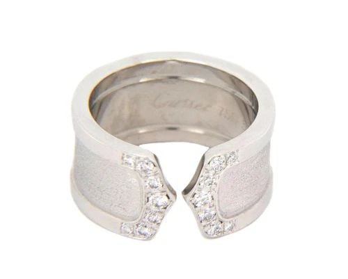 CARTIER DOUBLE C DIAMOND 18K WHITE GOLD 10MM WIDE BAND RING SIZE 51-US 5.5: CARTIER DOUBLE C DIAMOND 18K WHITE GOLD 10MM WIDE BAND RING SIZE 51-US 5.5 Cartier Double C Diamond 18k White Gold 10mm Wide Band Ring Size 51-US 5.5 Description This authentic Cartier cuff band ring 