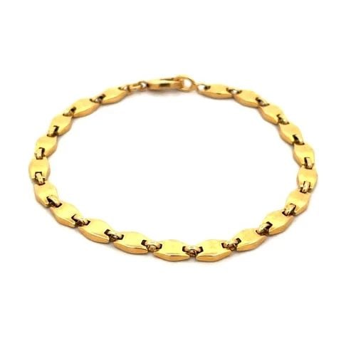 BAR LINK 18K GOLD BRACELET YELLOW RHOMBUS SHAPE SOLID LINKS: BAR LINK 18K GOLD BRACELET YELLOW RHOMBUS SHAPE SOLID LINKS This is an elegant bar link bracelet, from 18k yellow gold with a polished finish featuring rhombus shaped links joined together with small 