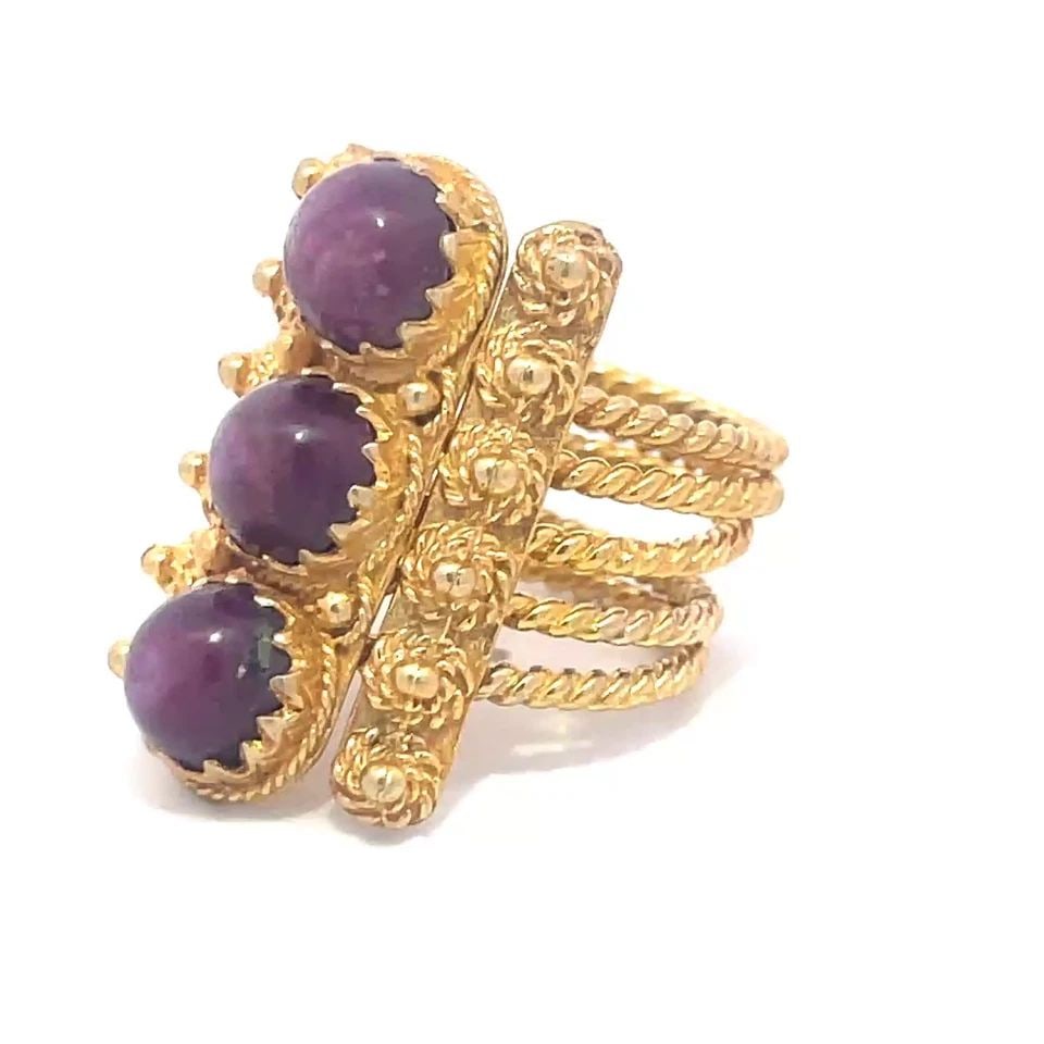 GOLD 14K LONG RING 5 WIRE BANDS YELLOW ETRUSCAN STYLE SLIDE BARS GEMSTONE (1 of 2)