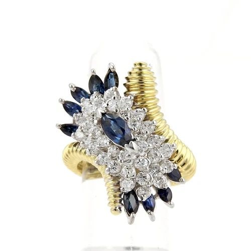 DIAMOND GOLD RING 18K TWO TONE GEMSTONE CLUSTER DESIGN SIZE 6 (1 of 2)