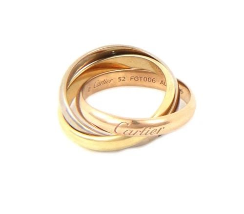CARTIER TRINITY DIAMOND 18K GOLD 3.5MM 3 BAND RING SIZE 52 US-6 PAPER: CARTIER TRINITY DIAMOND 18K GOLD 3.5MM 3 BAND RING SIZE 52 US-6 PAPER 66202 Cartier Trinity Diamond 18k Gold 3.5mm 3 Band Ring Size 52 US-6 Paper Description The authentic Trinity collection by Cartie