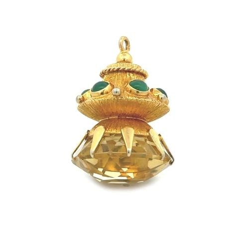 17K GOLD & GEM LARGE YELLOW STONE FOB PENDANT ETRUSCAN STYLE LANTERN (1 of 2)