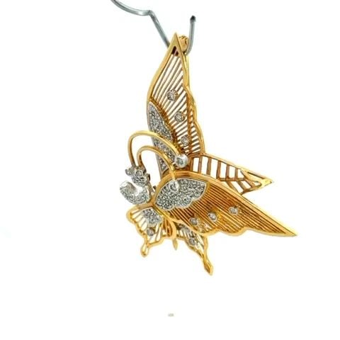 DIAMOND 18K BUTTERFLY TWO TONE GOLD ANIMATED MOVEABLE PENDANT/BROOCH (1 of 2)