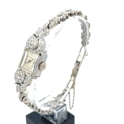 HAMILTON DIAMOND WATCH 14K WHITE GOLD LADIES VINTAGE FLORAL BAND (1 of 2)