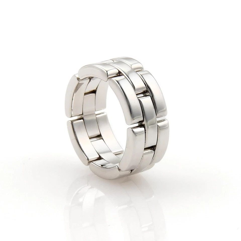 CARTIER MAILLON PANTHERE GOLD RING 18KT WHITE BAND 3 ROWS SIZE 5 WITH PAPER: CARTIER MAILLON PANTHERE GOLD RING 18KT WHITE BAND 3 ROWS SIZE 5 WITH PAPER This is an elegant authentic band ring by Cartier from the Maillon Panthere Collection, it is crafted in 18kt white gold wit