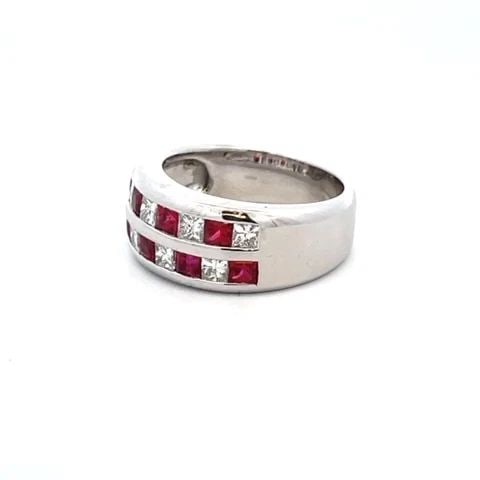 DIAMOND RUBY PLATINUM RING DOUBLE ROW SOLID HEAVY BAND SIZE 6.75 - 2