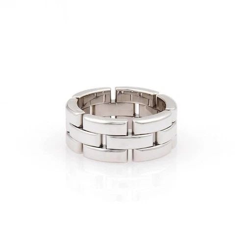 CARTIER MAILLON PANTHERE GOLD RING 18K WHITE 3 ROWS BAND SIZE 51 US 5.75 BOX: CARTIER MAILLON PANTHERE GOLD RING 18K WHITE 3 ROWS BAND SIZE 51 US 5.75 BOX This is a stunning Cartier band/ring, it is a piece of fine jewelry crafted from 18k white gold with a sleek triple bar