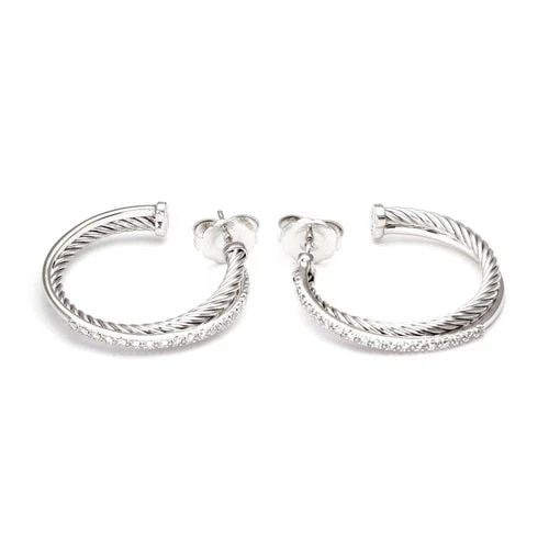 DAVID YURMAN HOOP EARRINGS DOUBLE CROSSOVER DIAMOND STERLING SILVER 14K GOLD: DAVID YURMAN HOOP EARRINGS DOUBLE CROSSOVER DIAMOND STERLING SILVER 14K GOLD David Yurman Diamond Sterling 14k Yellow Gold Double Band Hoop Earrings Description This is a pair of authentic earrings