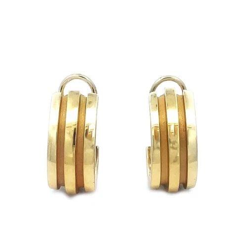 TIFFANY & CO. ATLAS GOLD EARRINGS 18K YELLOW GROOVED OVAL POST CLIP 1995 (1 of 2)