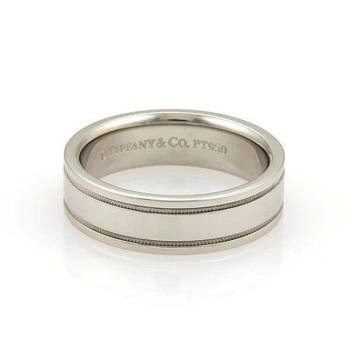 TIFFANY & CO. PLATINUM WEDDING RING DOUBLE MILGRAIN 6MM BAND SIZE 9: TIFFANY & CO. PLATINUM WEDDING RING DOUBLE MILGRAIN 6MM BAND SIZE 9 Tiffany & Co. Platinum Double Milgrain 6mm Wedding Band Ring Size 9 Description An authentic simple yet elegant wedding band ring