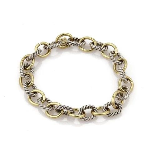 DAVID YURMAN SILVER GOLD BRACELET 18K YELLOW CABLE WIRE LINK: DAVID YURMAN SILVER GOLD BRACELET 18K YELLOW CABLE WIRE LINK 0