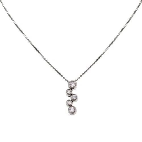 TIFFANY & CO. JAZZ NECKLACE DIAMOND PLATINUM PENDANT & CHAIN: TIFFANY & CO. JAZZ NECKLACE DIAMOND PLATINUM PENDANT & CHAIN The Tiffany & Co. Jazz Necklace features a stunning platinum pendant with 5 white round diamonds set in a bezel style. The necklace include
