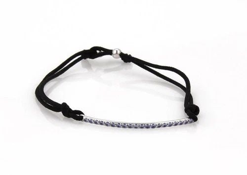 TIFFANY & CO. METRO IOLITE 18K WHITE GOLD BAR BLACK CORD BRACELET (1 of 2)