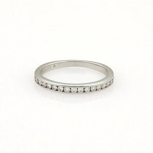 TIFFANY & CO. RING HALF CIRCLE DIAMONDS PLATINUM 2MM BAND SIZE 4 (1 of 2)