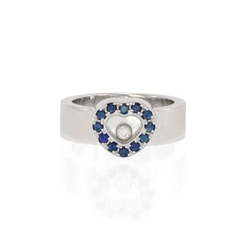 CHOPARD HAPPY DIAMOND RING 18K WHITE GOLD SAPPHIRE HEART BEZEL SIZE 6 (1 of 2)