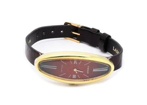 TISSOT STYLIST 18K GOLD CASE HAND WINDING OVAL LEATHER BAND LADIES WATCH (1 of 2)