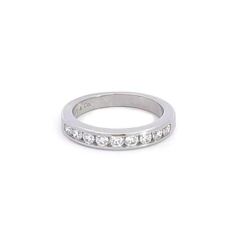 TIFFANY & CO. DIAMOND WEDDING BAND PLATINUM WIDE RING: TIFFANY & CO. DIAMOND WEDDING BAND PLATINUM WIDE RING Tiffany & Co. Diamond Platinum 3mm Wide Wedding Band Ring Size 4 Description This elegant authentic wedding band is from Tiffany & Co. It is craft