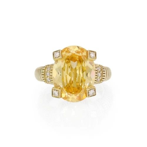 JUDITH RIPKA RING DIAMOND CITRINE 14K YELLOW GOLD OVAL TOP SIZE 6 (1 of 2)