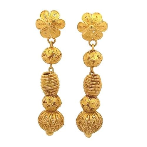21K YELLOW GOLD EARRINGS 5 TIER ASSORTED STYLE FILIGREE MOTIF LONG (1 of 2)