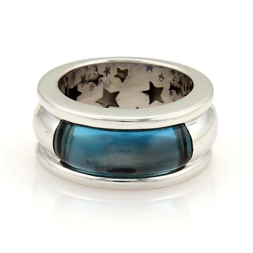 H.STERN BLUE TOPAZ GOLD RING 18K WHITE 10MM WIDE DOME BAND SIZE 7 (1 of 2)