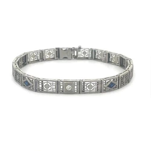 ART DECO DIAMOND PLATINUM BRACELET 14K WHITE GOLD FILIGREE GATE LINK STYLE (1 of 2)