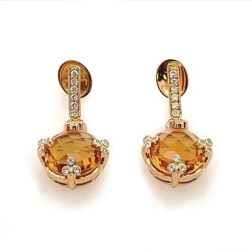 EARRINGS DIAMOND & YELLOW GEMSTONE 18K YELLOW GOLD FLORAL DANGLE (1 of 2)