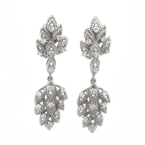 DIAMOND 2 TIER DANGLE EARRINGS 14K WHITE GOLD CABLE LEAF DESIGN (1 of 2)