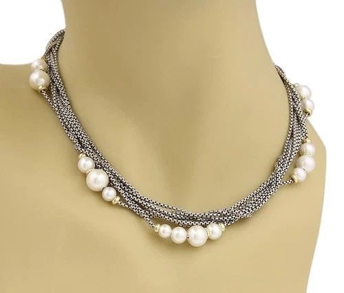 DAVID YURMAN PEARL NECKLACE 18K GOLD STERLING SILVER MULTI-STRAND BOX CHAIN: DAVID YURMAN PEARL NECKLACE 18K GOLD STERLING SILVER MULTI-STRAND BOX CHAIN This is an eye catching multistrand necklace by David Yurman, it is well crafted from sterling silver in a fine polished fin